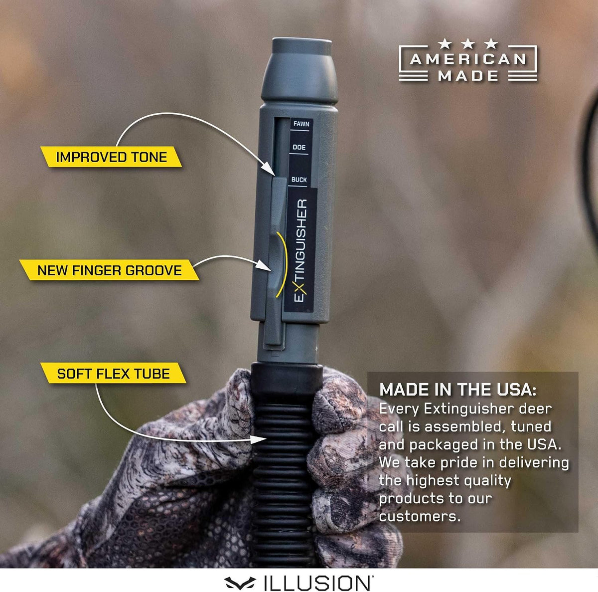 Extinguisher Deer Call by Illusion | Grunt Tube | Buck, Doe, Fawn | Adjustable 10-in-1 Call | Color (CAMO/Black) | Freeze Resistant