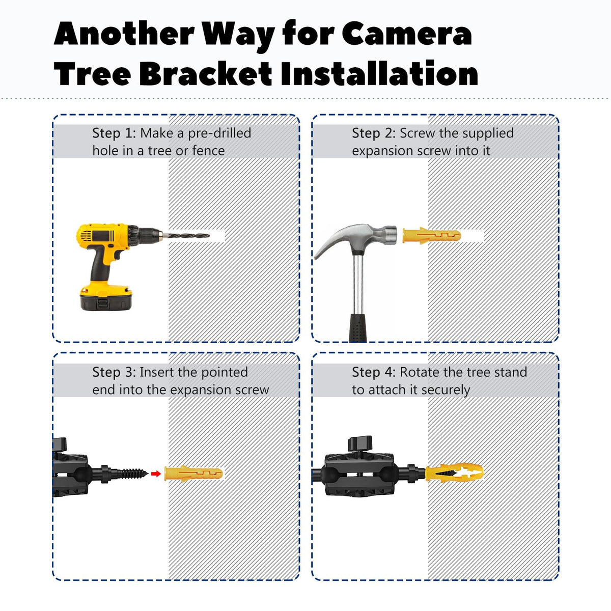 Adjustable Trail Camera Tree Mount: Game & Hunting Camera Outdoor Mounting Bracket Holder with Double 360° Swivel Tilt Ball Joints, 4 Pack