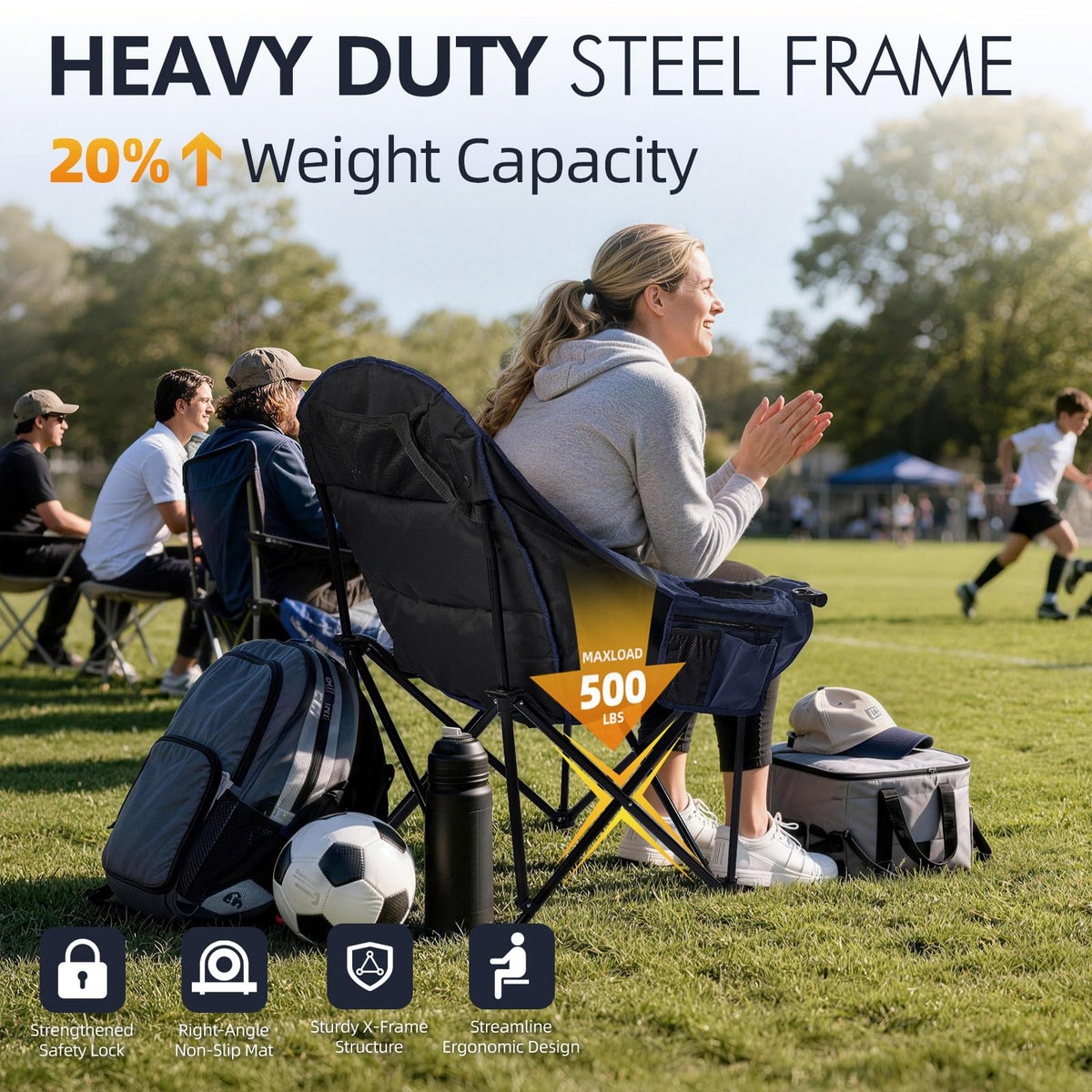 Heated Oversized Camping Chair - Heavy Duty Padded Comfy Warm Outdoor Chair