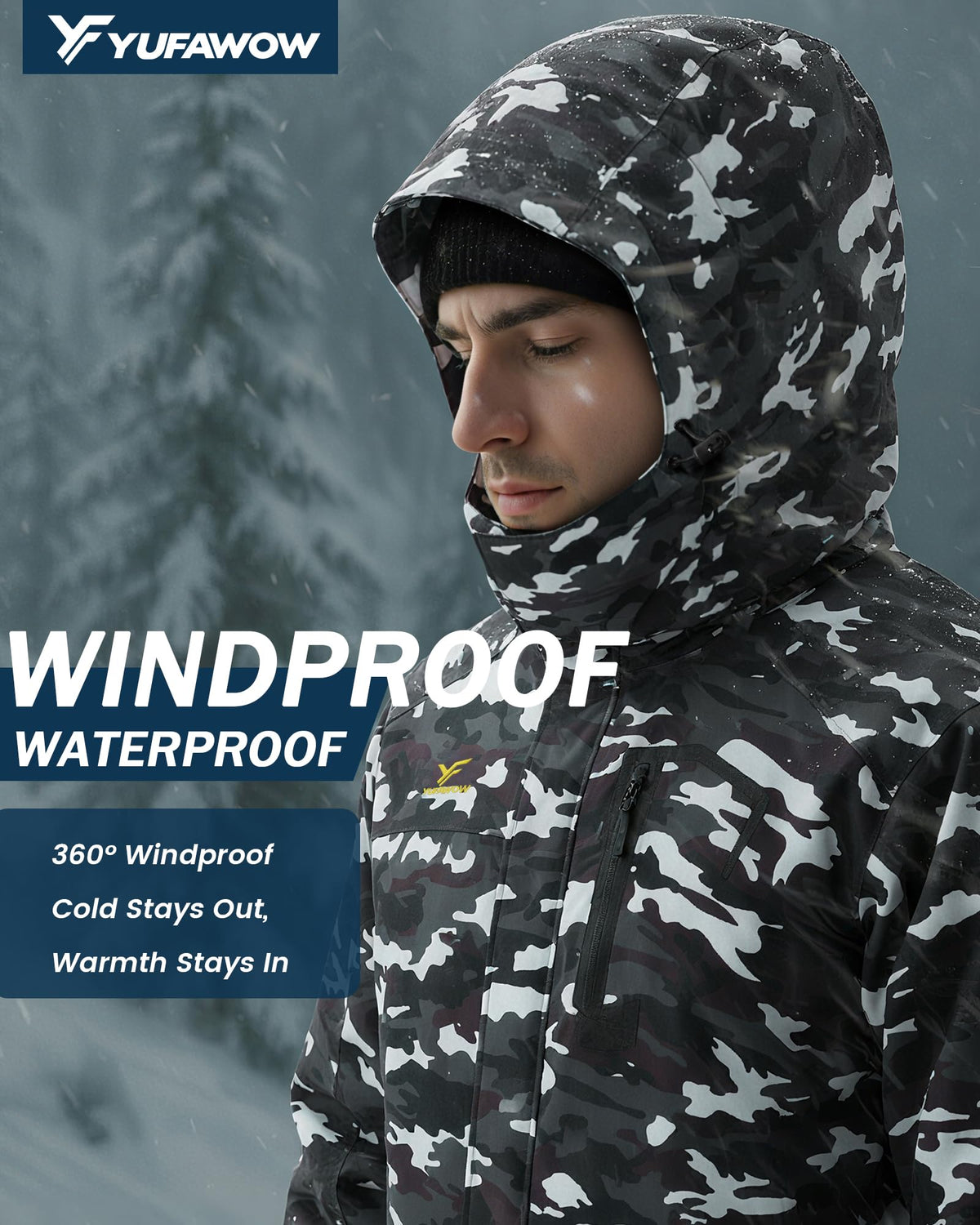 Yufawow Men Winter Jacket Skiing Jacket Insulated Fleece Lined Waterproof Windbreaker for Snowboard Hiking Camping ATV Outdoor Work