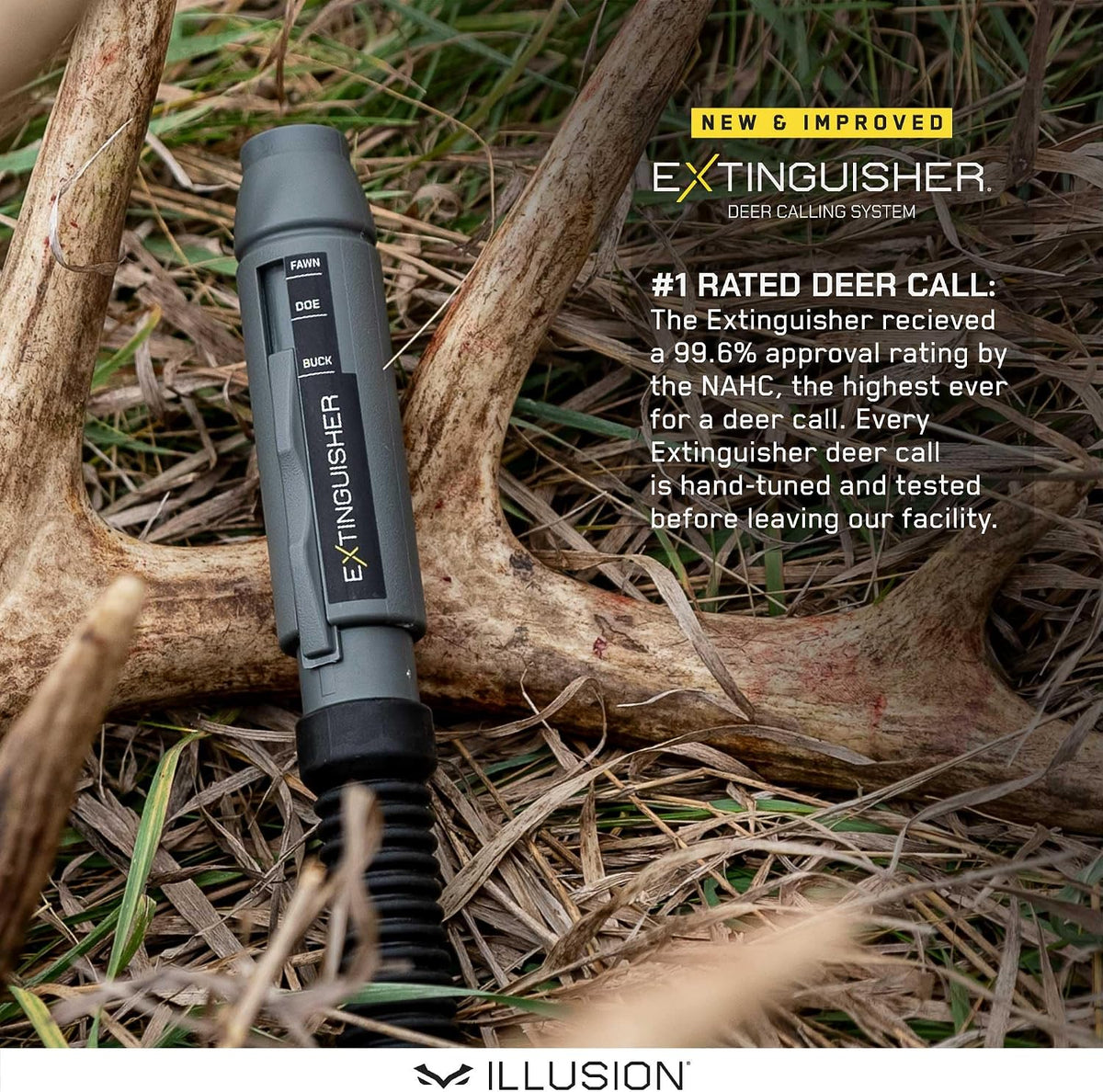 Extinguisher Deer Call by Illusion | Grunt Tube | Buck, Doe, Fawn | Adjustable 10-in-1 Call | Color (CAMO/Black) | Freeze Resistant