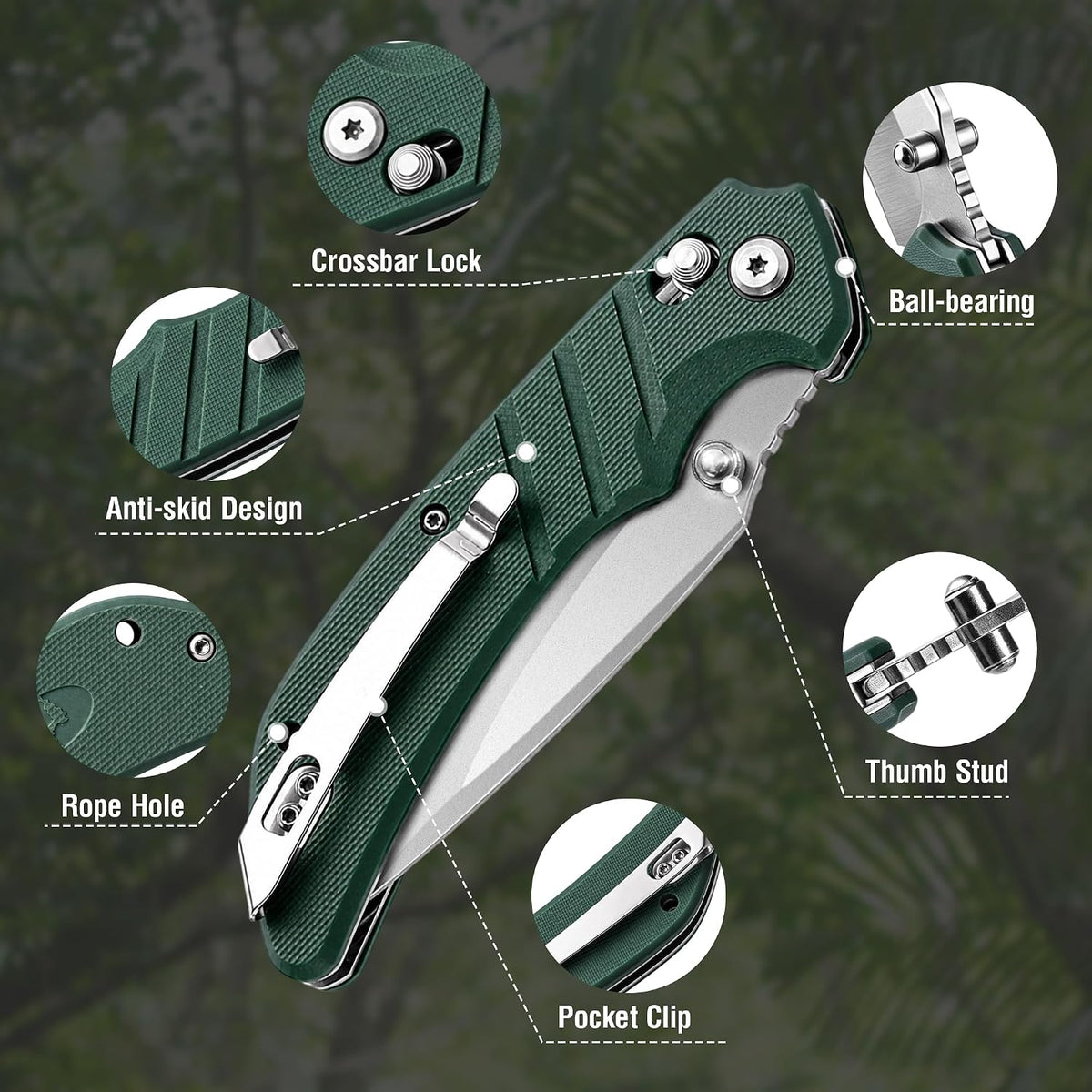Mossy Oak Folding Pocket Knife, 4" Stonewash Stainless Steel Blade