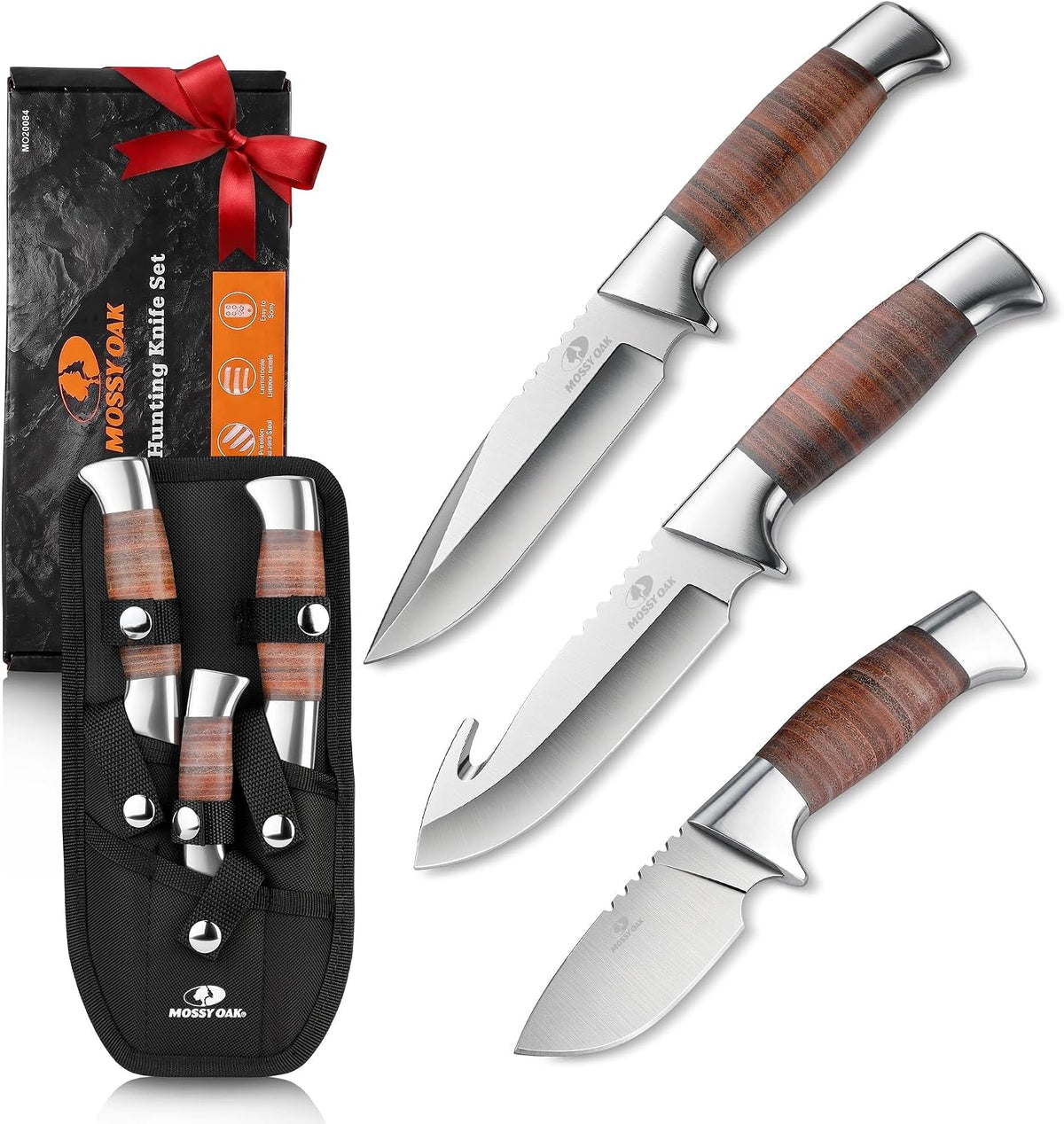 Mossy Oak Field Dressing Kit, 3PC Hunting Knife Set with Sheath