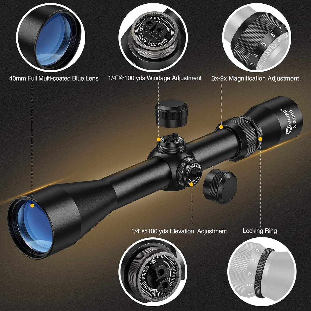 CVLIFE 3-9x40 Optics R4 Reticle Crosshair Scope with Scope Mounts