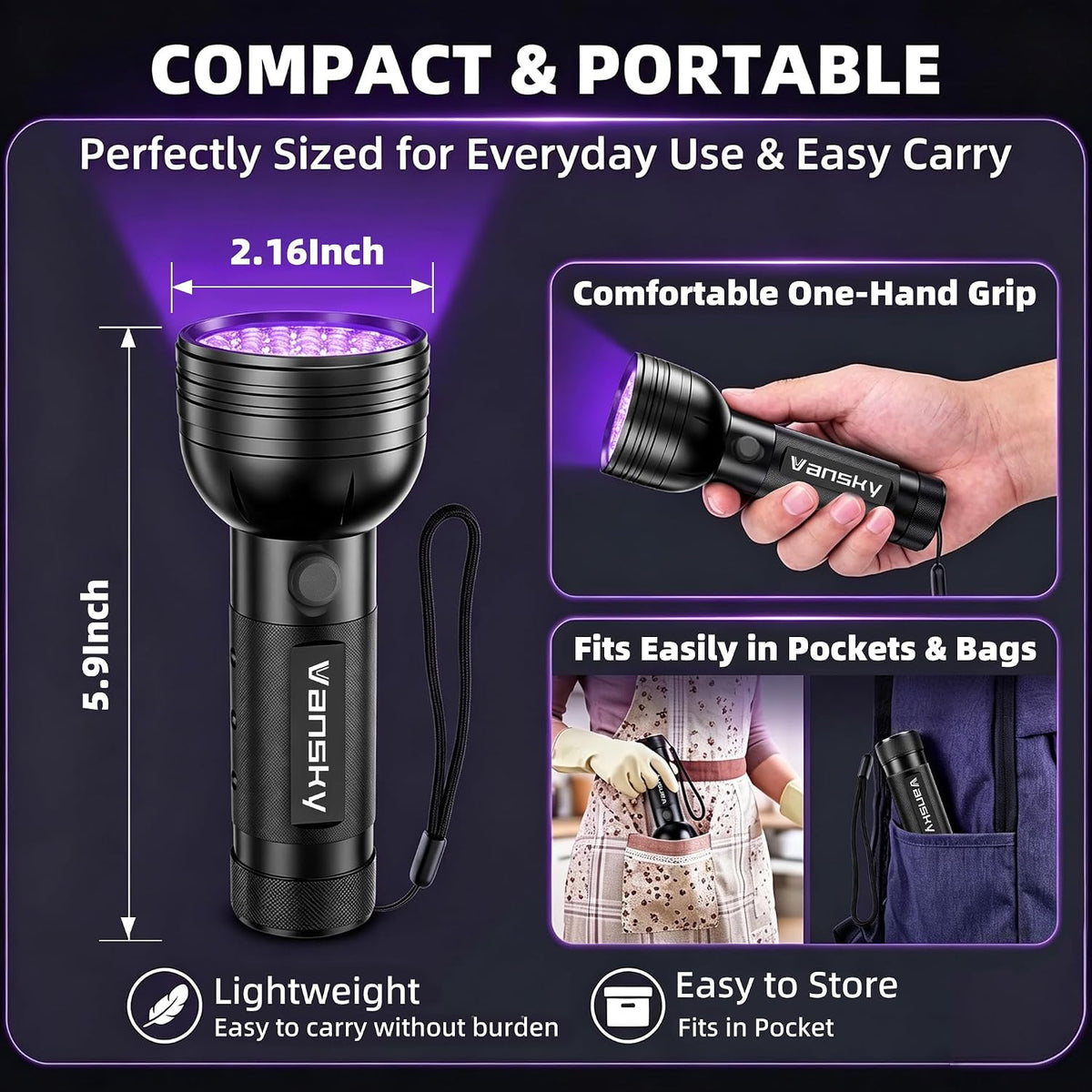 Vansky UV Light Stain Detector: 51 LED Black Light Finds Hidden Pet Urine