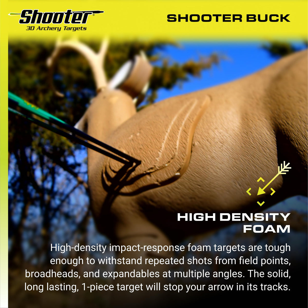 SHOOTER Buck 3D Archery Target, Replaceable Insert for Long Life, Weather-Resistant Construction, High-Density Impact-Response Foam Withstands Field Points, Broadheads, and Expandables