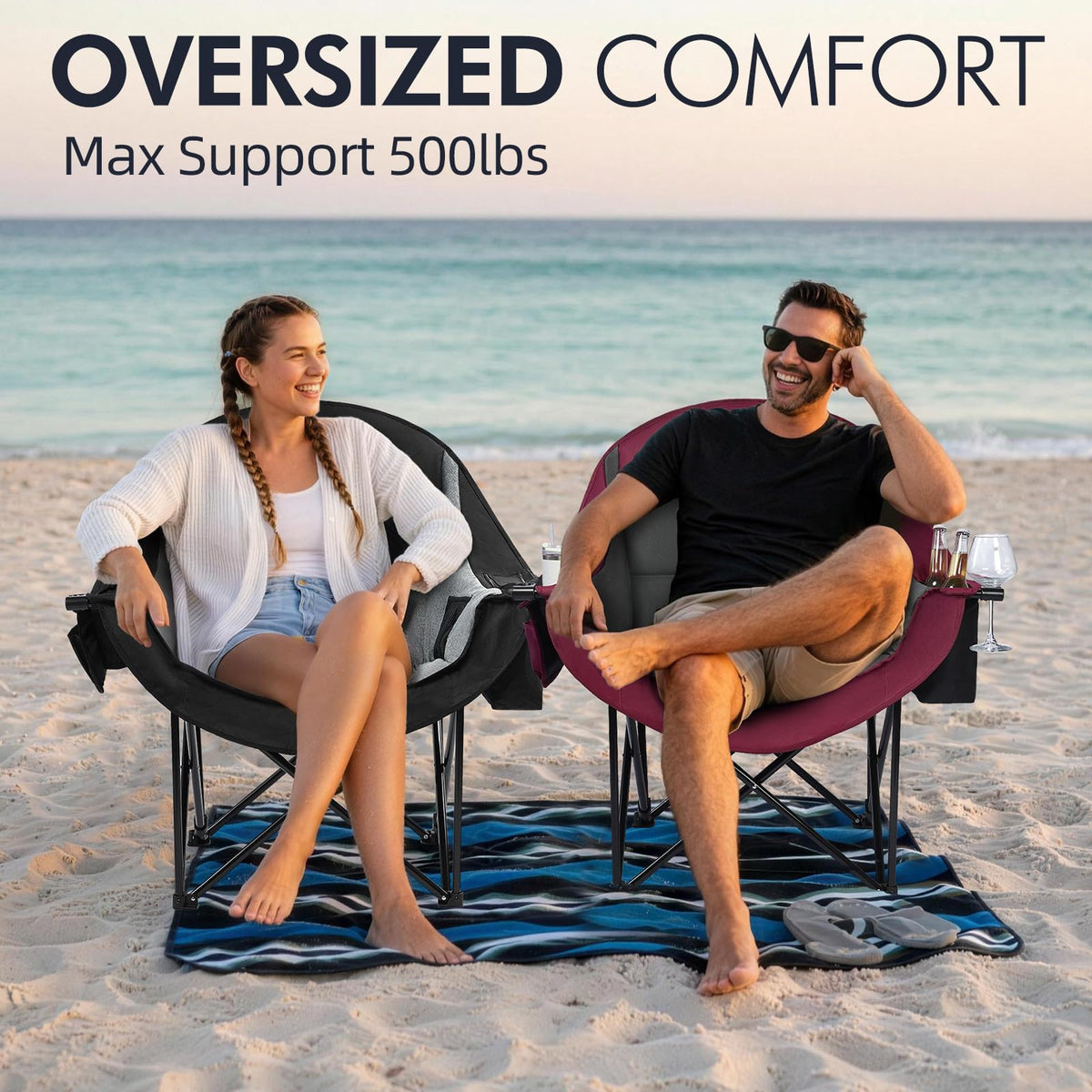 Heated Oversized Camping Chair - Heavy Duty Padded Comfy Warm Outdoor Chair