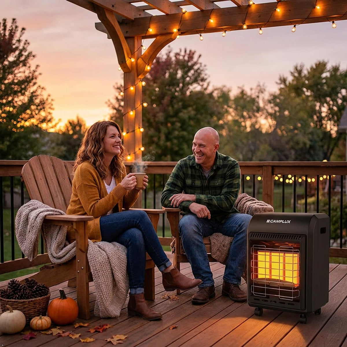 CAMPLUX Portable Propane Heater Outdoor and Indoor, 12000 BTU LP Gas Buddy Heater for Camping with ODS & Tip-over Protection, 1lb Propane Radiant Heating with LED light, Red