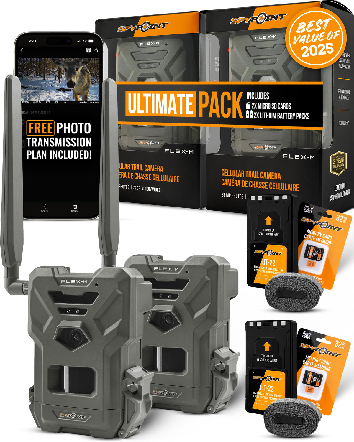 SPYPOINT Flex-M Twin, Cellular Trail Camera, Night Vision, Free Photo Plan
