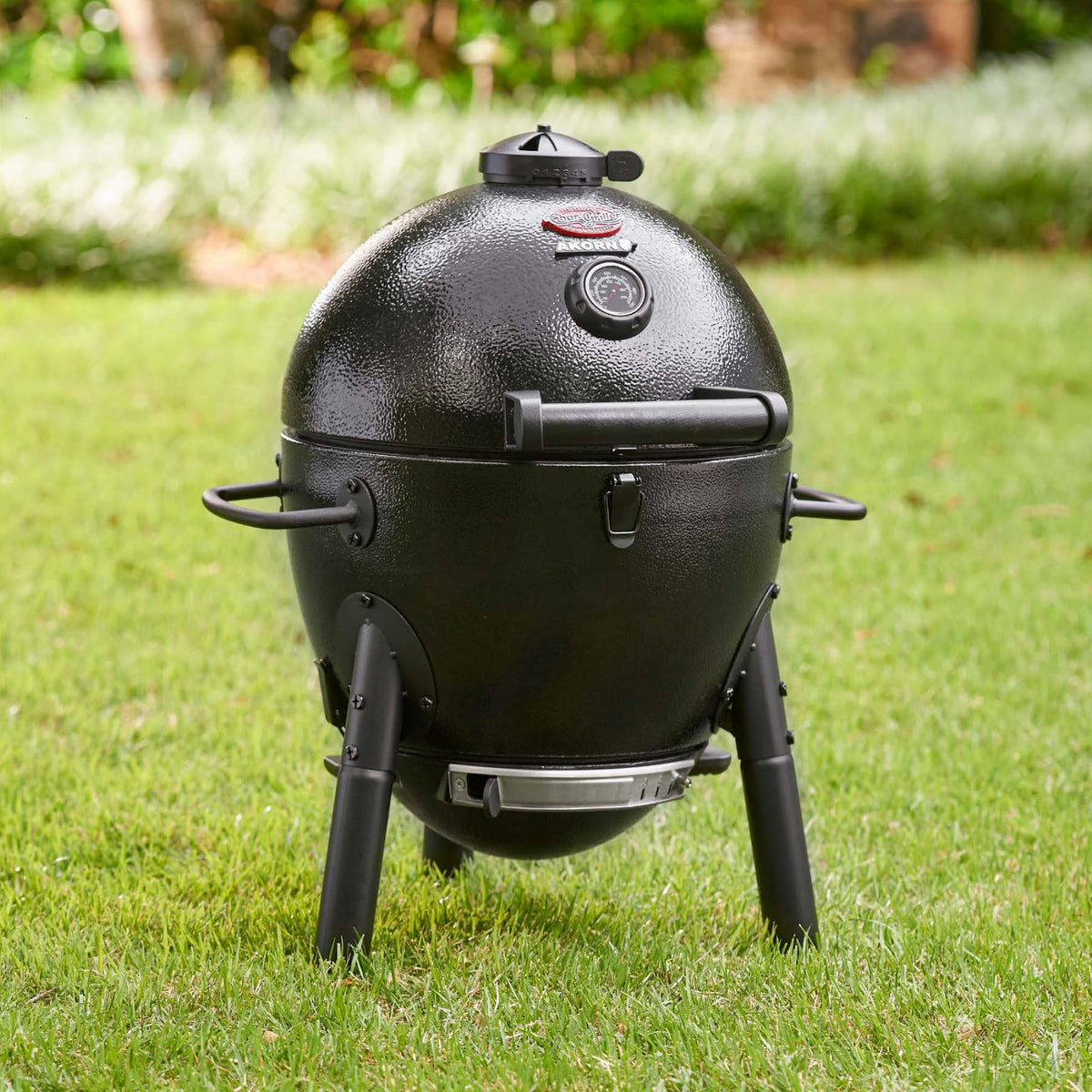 Char-Griller AKORN Jr. Portable Kamado Charcoal Grill and Smoker, Triple-Wall Insulated Steel with Cast Iron Grates and Locking Lid, 155 Sq. In. Cooking Area, Ash