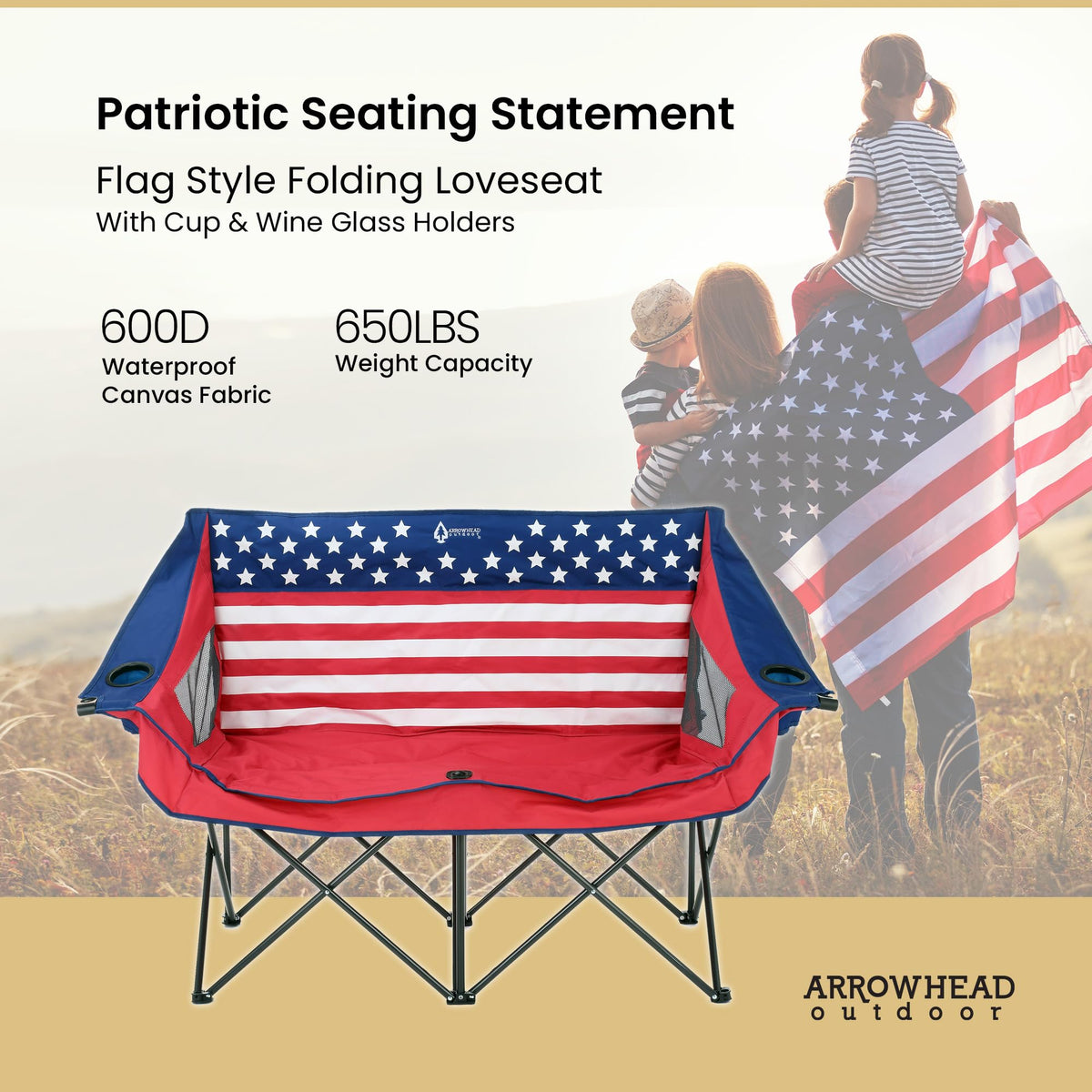 ARROWHEAD OUTDOOR Portable Folding Double Duo Camping Chair Loveseat