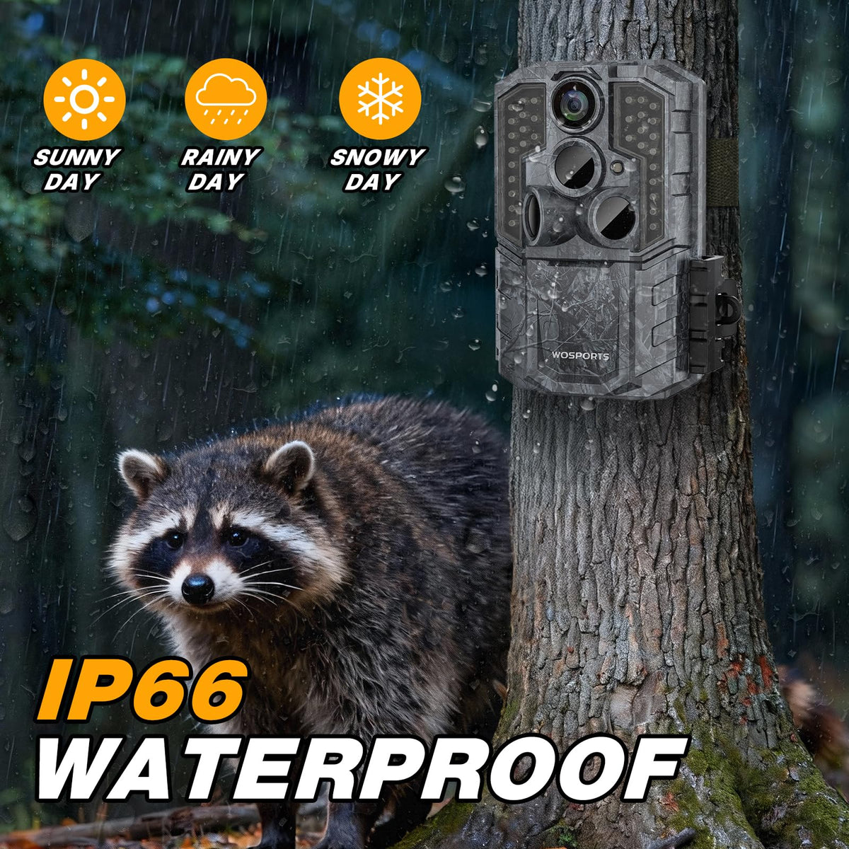 WOSPORTS Trail Camera(Non-Cellular Non-WiFi) 64MP 4K 0.2S Trigger Motion Activated,Game Camera with No-Glow Night Vision 2.0''LCD 120°Wide for Outdoor Scouting Wildlife Monitoring Home Security