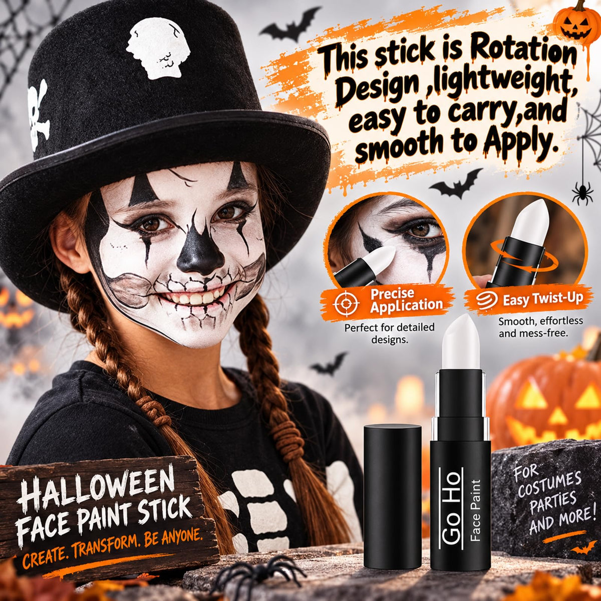 Go Ho 3 Colors Camo Face Paint Sticks,Waterproof Cream-blendable Sticks,Hunting Face Body Paint Professional Foundation SFX Makeup,Safe Face&Lip Smacking for Halloween(Green+Black+Brown)