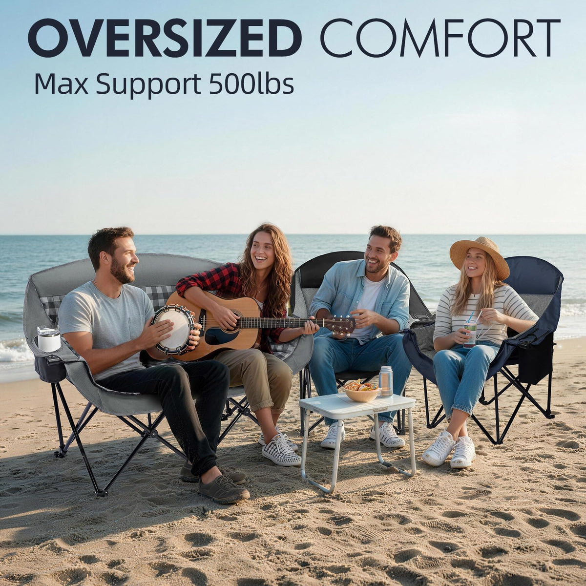Heated Oversized Camping Chair - Heavy Duty Padded Comfy Warm Outdoor Chair