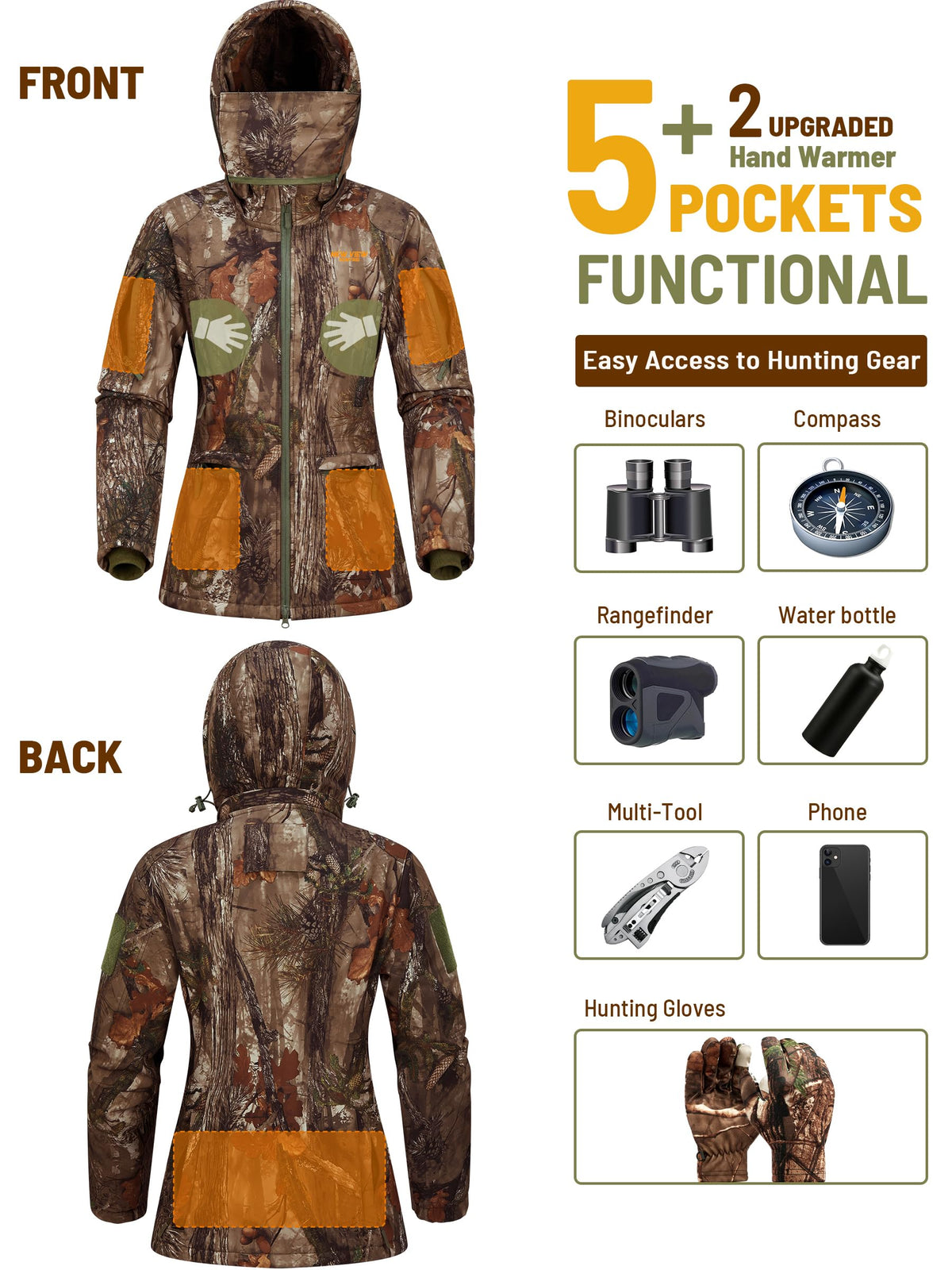 NEW VIEW Womens Hunting Clothes, Upgraded Ultra-Quiet Water Resistant Camo Hunting Jacket for Duck Waterfowl Deer Hunting