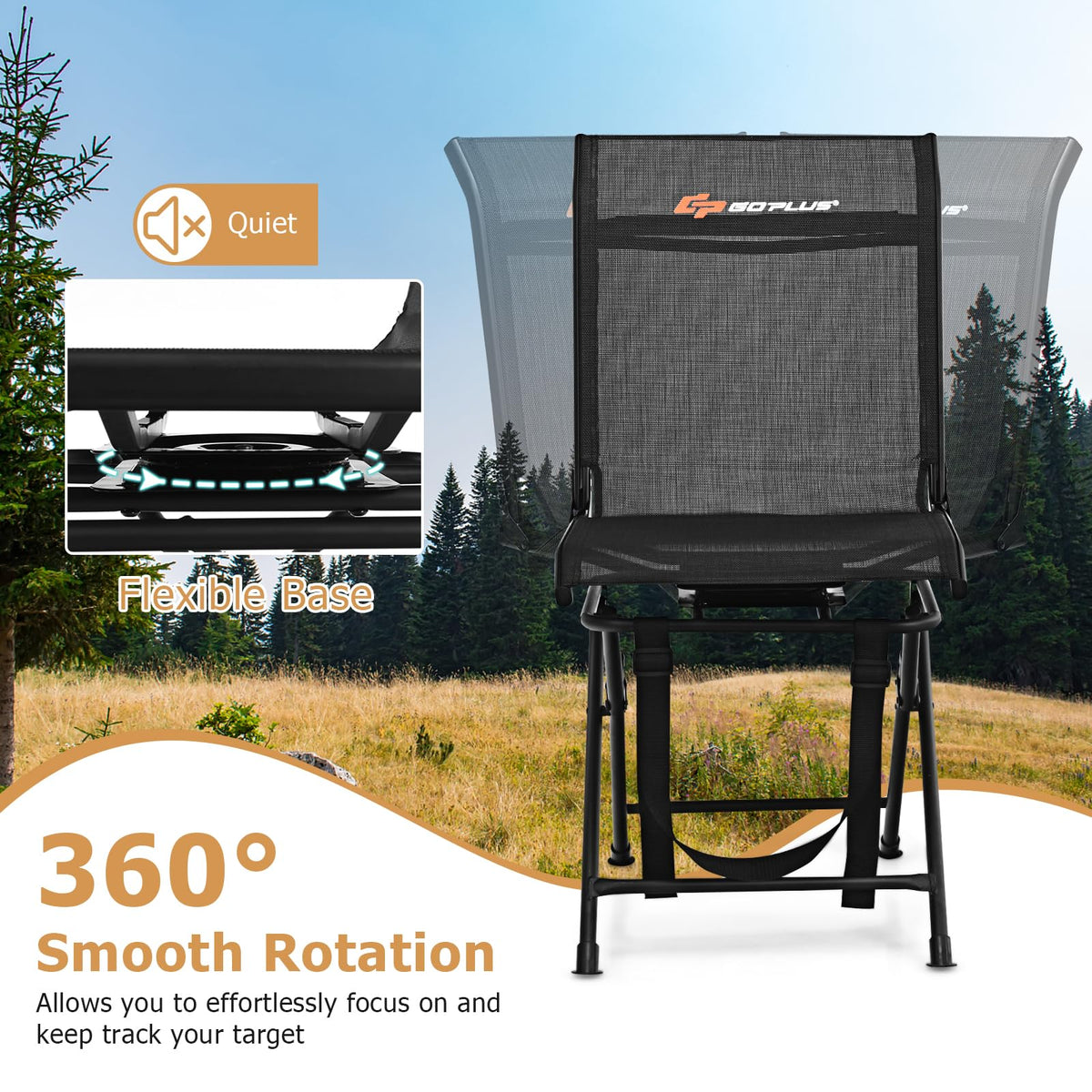 Goplus Hunting Chair, 360° Swivel Folding Hunting Blind Chair with Carrying Strap, 330LBS Capacity, Portable Deer Hunting Stool, Silent Ground Dove Hunting Chair, No Assembly