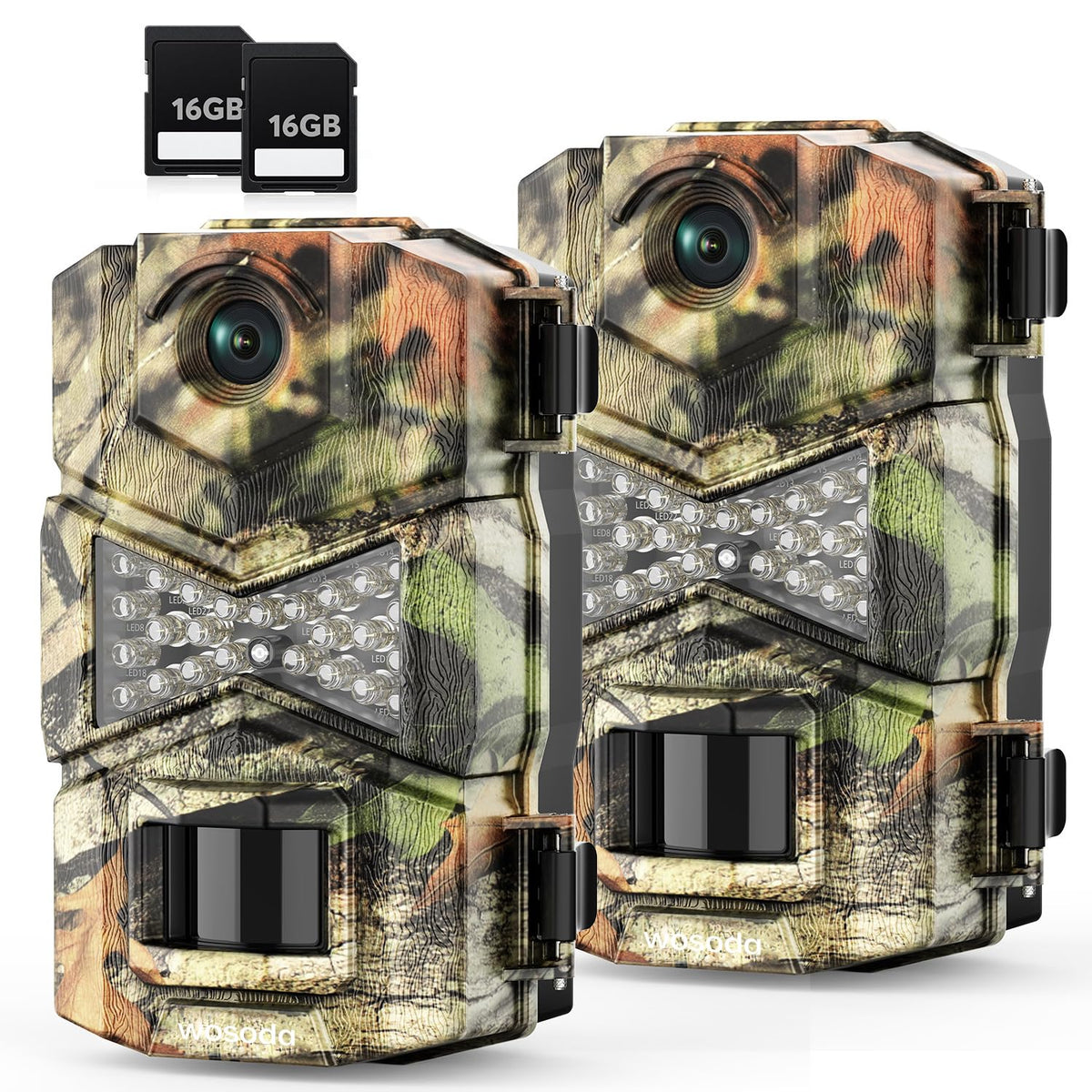 WOSODA 2 Pack Trail Cameras with Night Vision Motion Activated Waterproof,48MP Game Camera,1080P HD Trail Cam with SD Card for Wildlife Monitoring,Outdoor Scouting & Security(Non-WiFi)