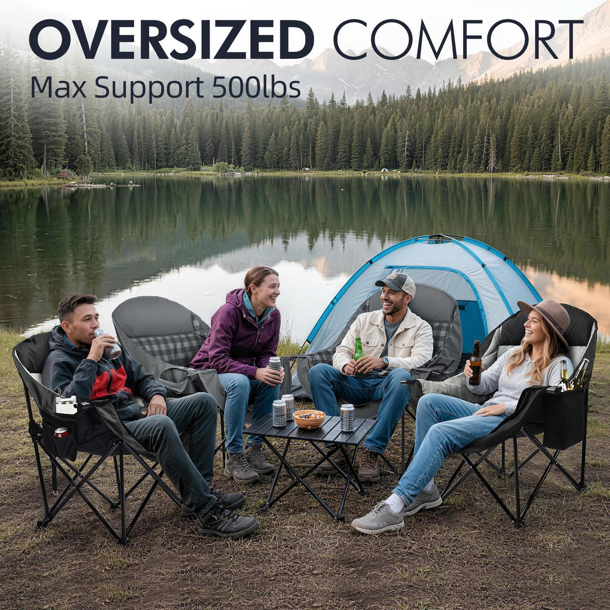 Heated Oversized Camping Chair - Heavy Duty Padded Comfy Warm Outdoor Chair