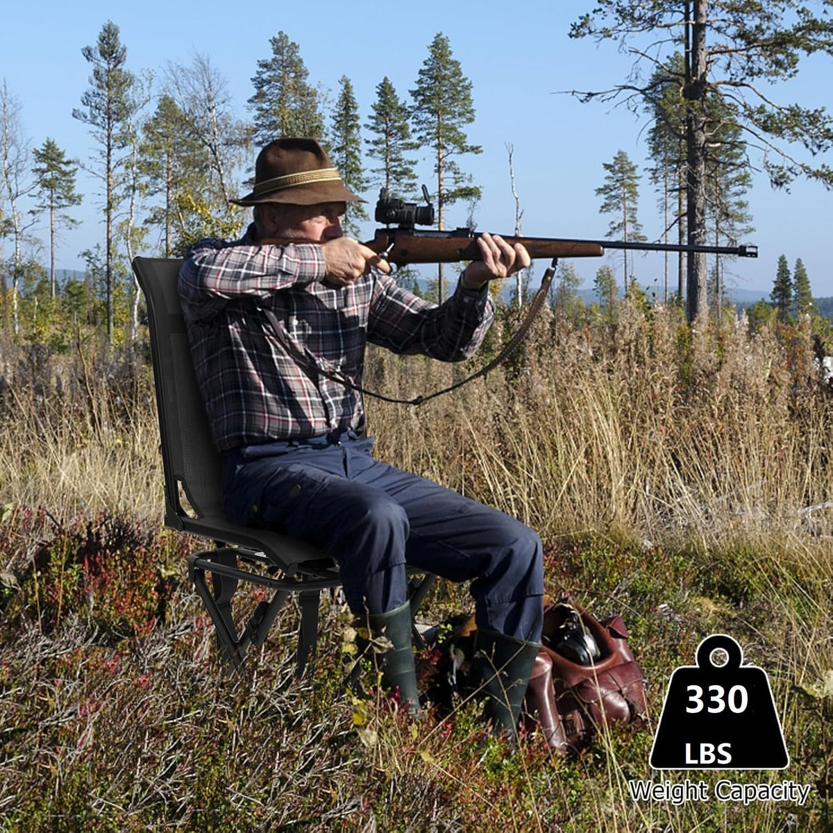 Goplus Hunting Chair, 360° Swivel Folding Hunting Blind Chair with Carrying Strap, 330LBS Capacity, Portable Deer Hunting Stool, Silent Ground Dove Hunting Chair, No Assembly