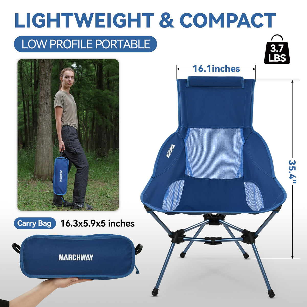 MARCHWAY Lightweight High Back Folding Camping Chair with Head Support