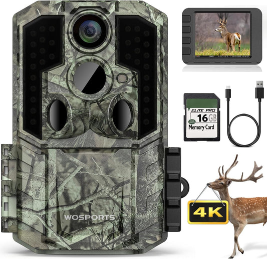 WOSPORTS Trail Camera(Non-Cellular Non-WiFi) 64MP 4K 0.2S Trigger Motion Activated,Game Camera with No-Glow Night Vision 2.0''LCD 120°Wide for Outdoor Scouting Wildlife Monitoring Home Security