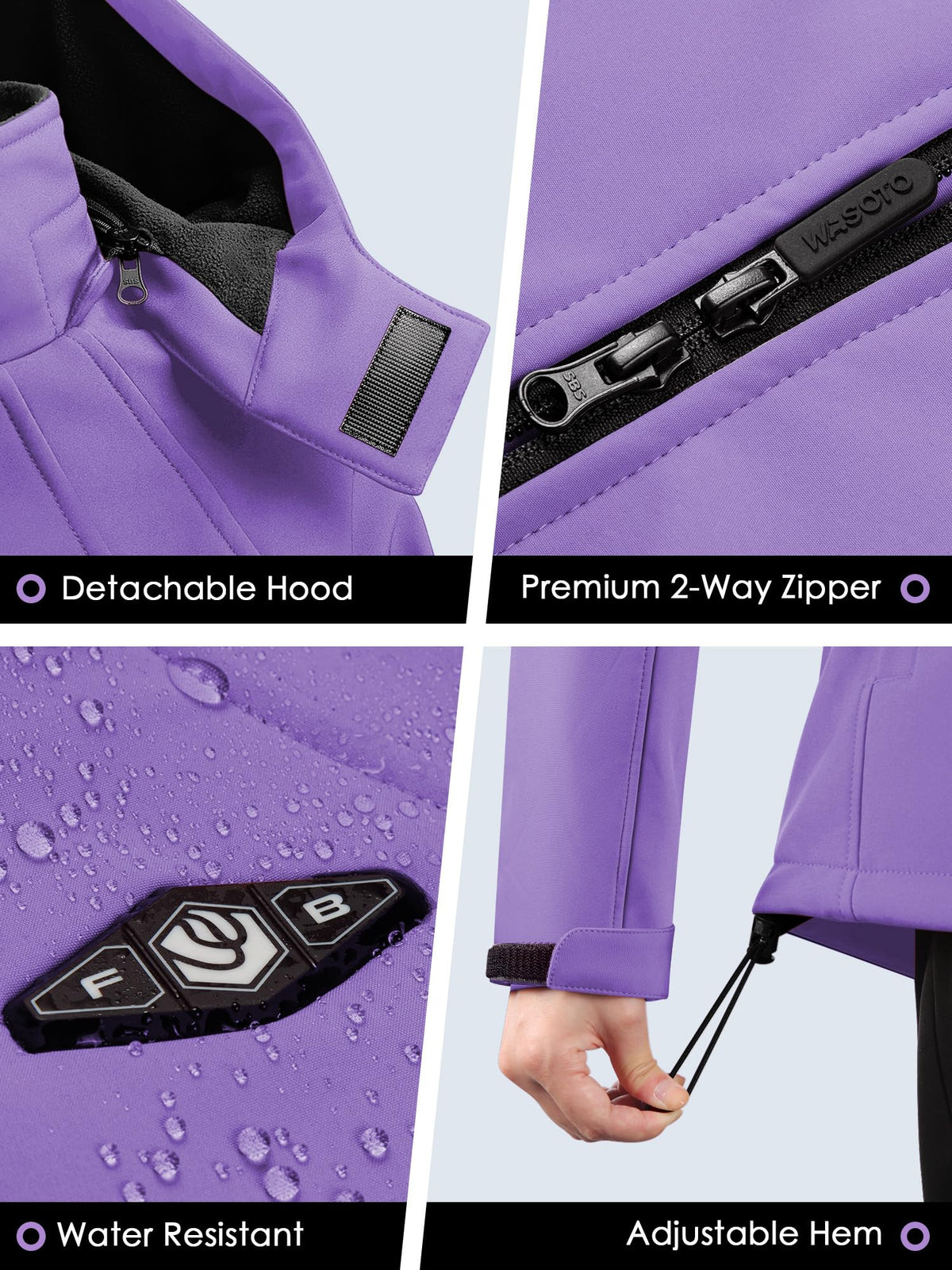 WASOTO Heated Jackets for Women 18400 mAh Battery Pack Water-Resistant Slim Fit with Detachable Hood Hiking Jackets