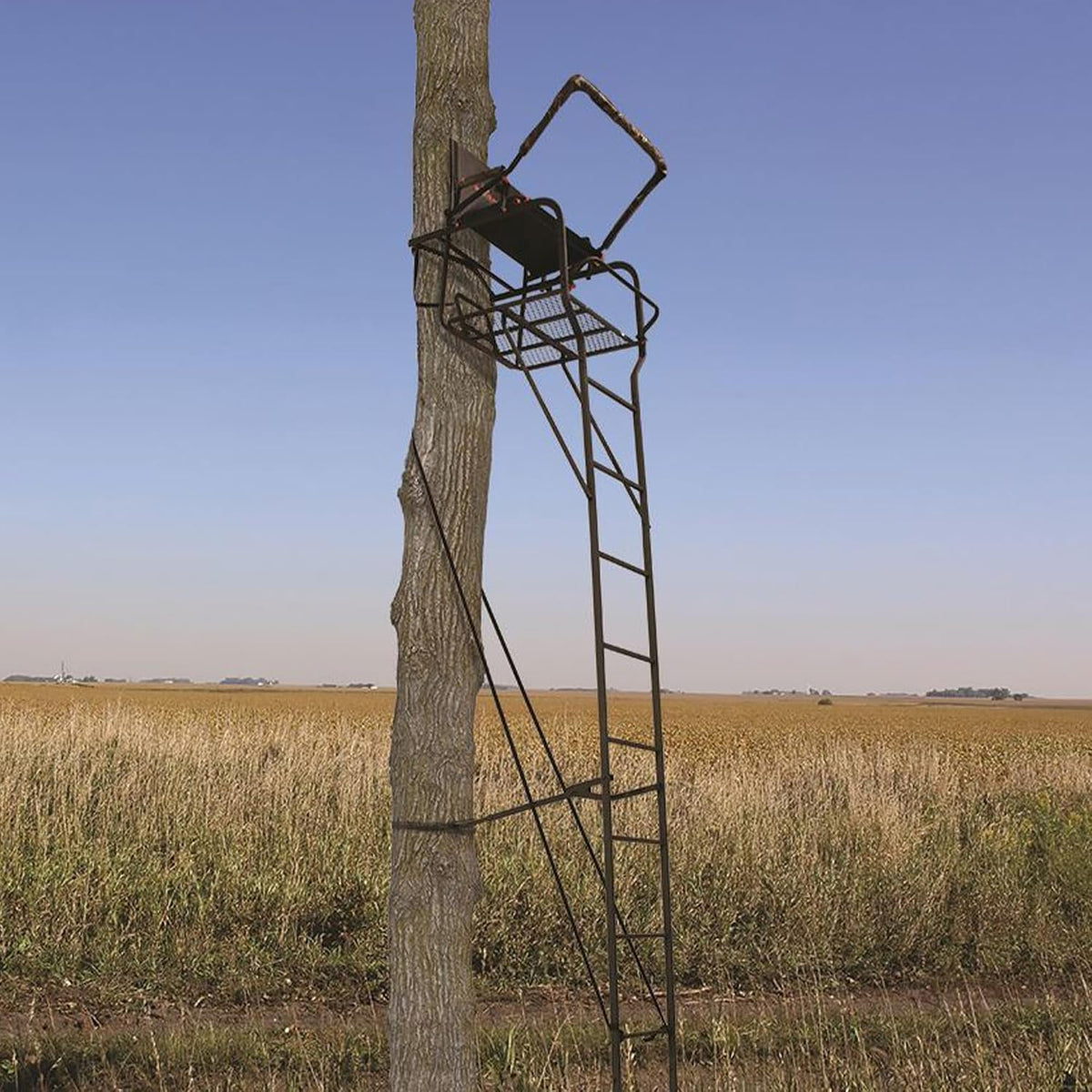 Big Game 1-Person Ladder Tree Stand for Hunting Deer with Seat, Hunter, 18' Tall, Black - Adjustable Climbing Treestand with Platform and Safety Harness for Shooting