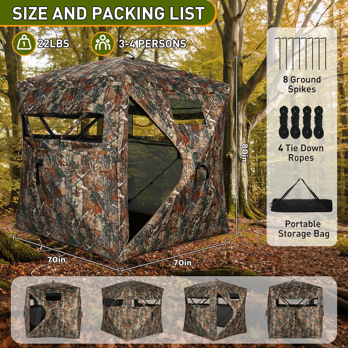 TLC Sport Hunting Blind, 270°/360° See Through Ground Blind for 2-4 Person