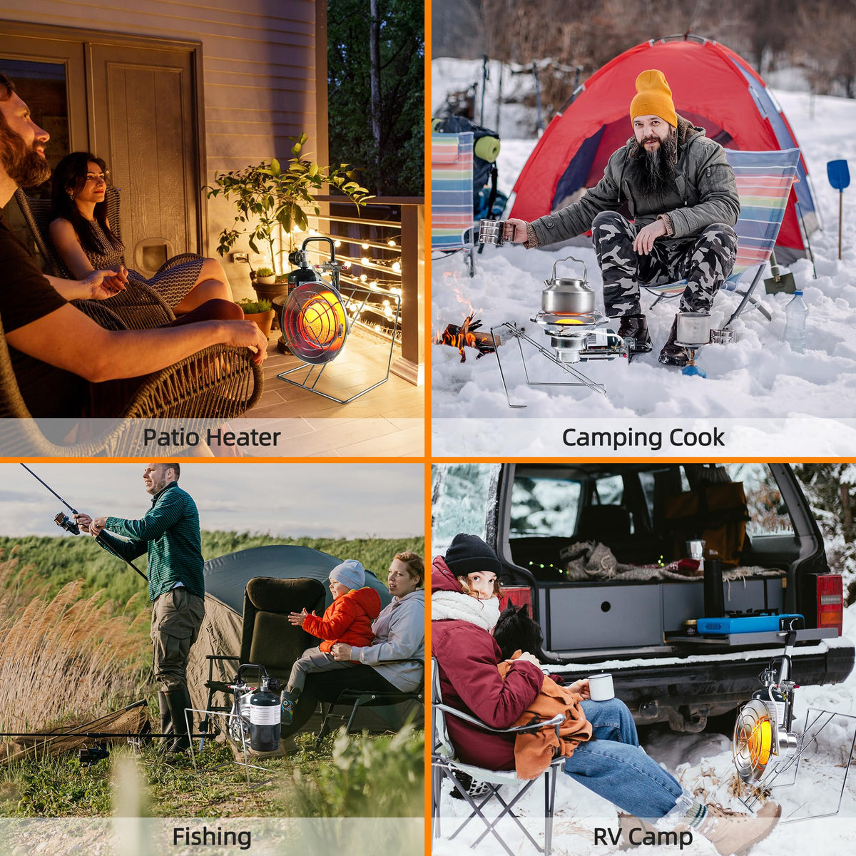 Portable Outdoor Heater with 8FT Hose, 9000 BTU Propane Heater Fuel by Butane/Propane, Self-Ignition, Tip-over&Low-Oxygen Safety Shutoff, Compact Camping&RV Heater for Tents, Hiking(Fuel not included)