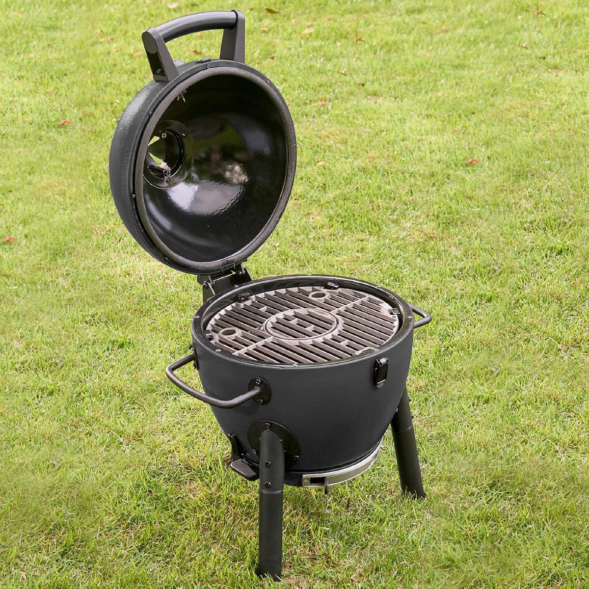 Char-Griller AKORN Jr. Portable Kamado Charcoal Grill and Smoker, Triple-Wall Insulated Steel with Cast Iron Grates and Locking Lid, 155 Sq. In. Cooking Area, Ash