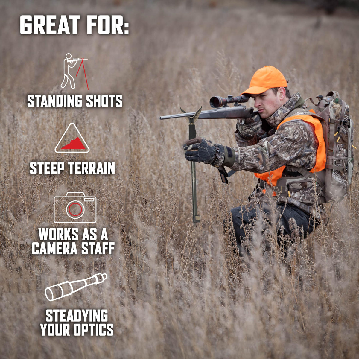 Allen Company Monopod Shooting Stick and Gun Rest - Adjustable Height - Removable Cradle - Padded Grip - Aluminum - Rifle Shooting Rest, Camera Stand - Gun Accessories, Hunting Gear
