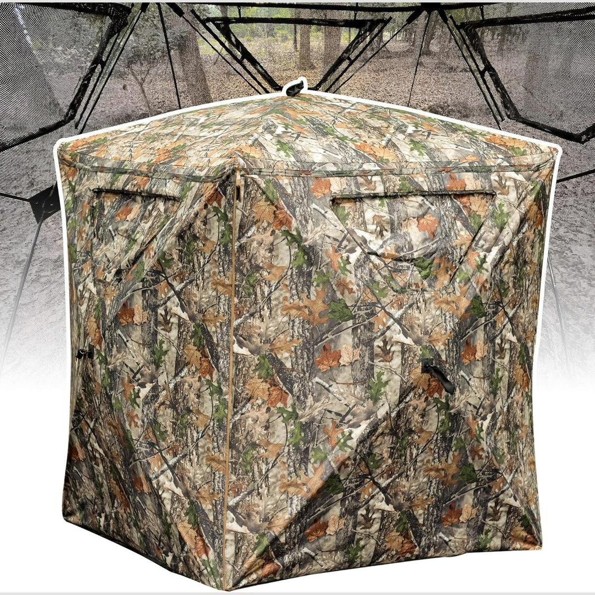 Lenotos Hunting Blind, 2 Person Pop Up Blinds 360 Degree See Through, Portable Durable Hunting Ground Blinds for Deer & Turkey Hunting