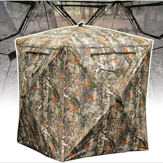 Lenotos Hunting Blind, 2 Person Pop Up Blinds 360 Degree See Through, Portable Durable Hunting Ground Blinds for Deer & Turkey Hunting