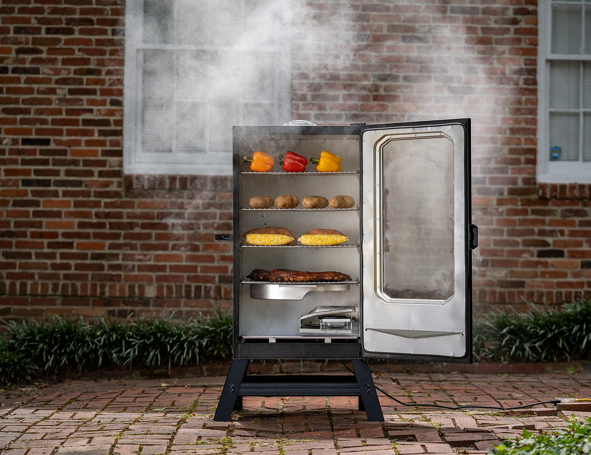 Masterbuilt® 30-inch Digital Electric Vertical BBQ Smoker with Side Wood Chip Loader, Chrome Racks and 710 Cooking Square Inches in Black, Model MB20071117