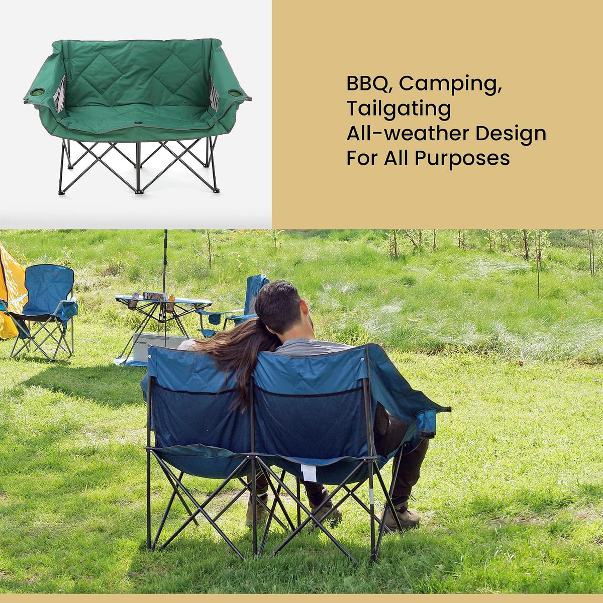 ARROWHEAD OUTDOOR Portable Folding Double Duo Camping Chair Loveseat