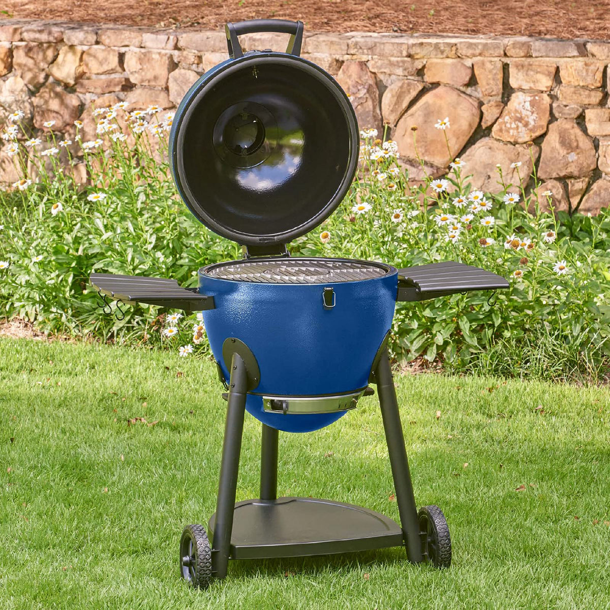Char-Griller AKORN Jr. Portable Kamado Charcoal Grill and Smoker, Triple-Wall Insulated Steel with Cast Iron Grates and Locking Lid, 155 Sq. In. Cooking Area, Ash