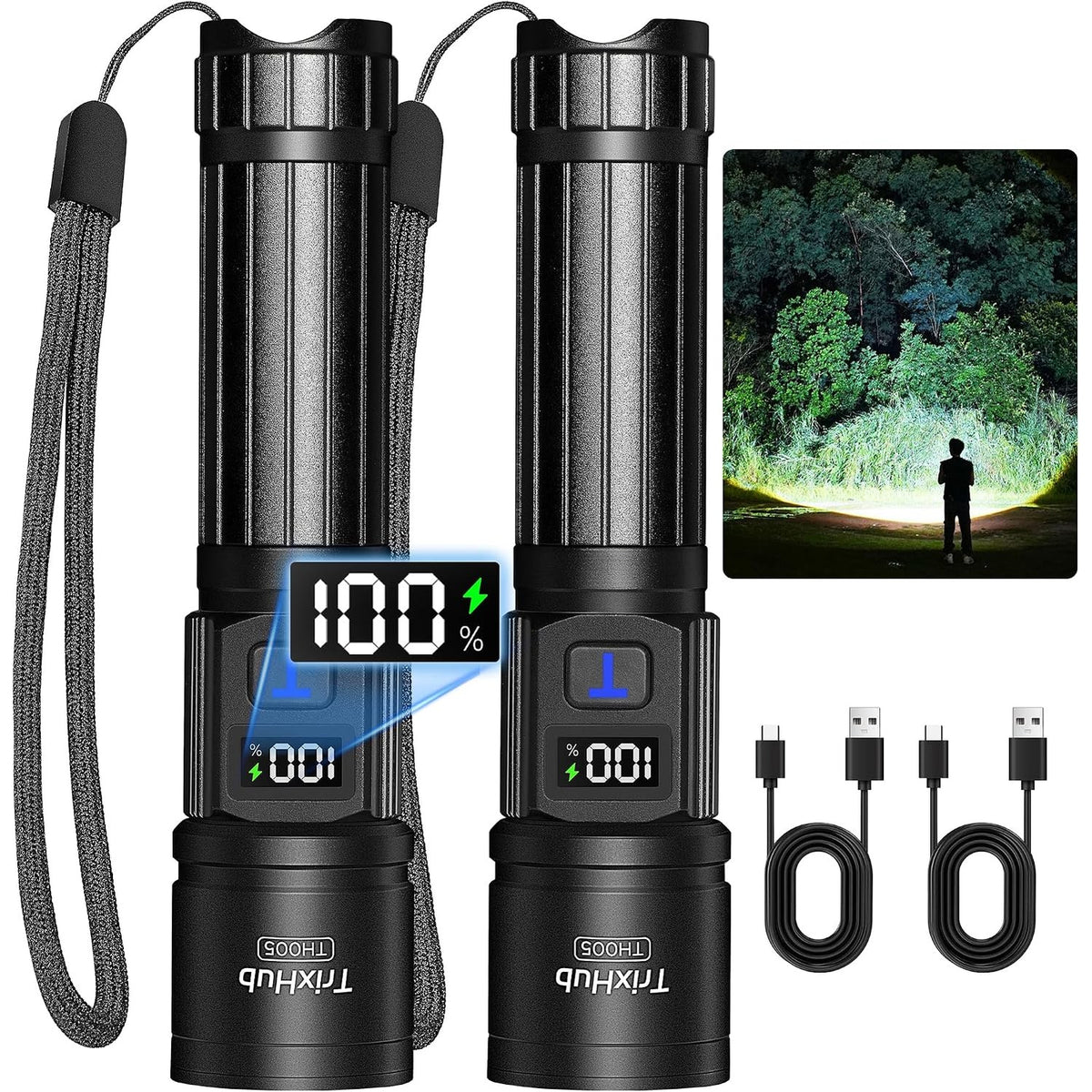 TrixHub Rechargeable Flashlights 2 Pack Super Bright High Lumens Flashlight