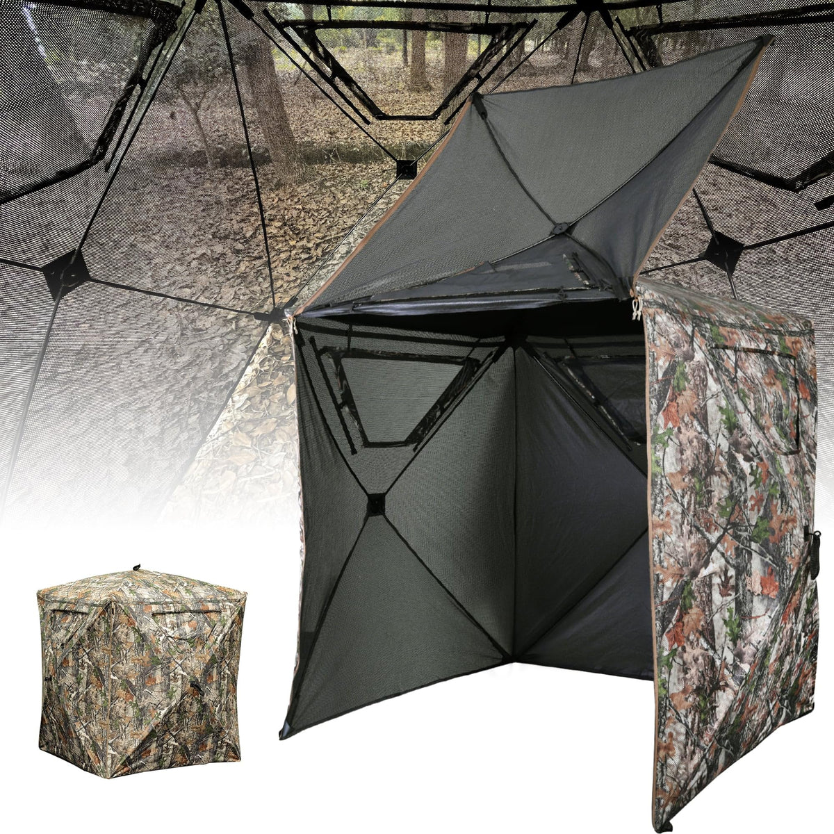 Lenotos Hunting Blind, 2 Person Pop Up Blinds 360 Degree See Through, Portable Durable Hunting Ground Blinds for Deer & Turkey Hunting