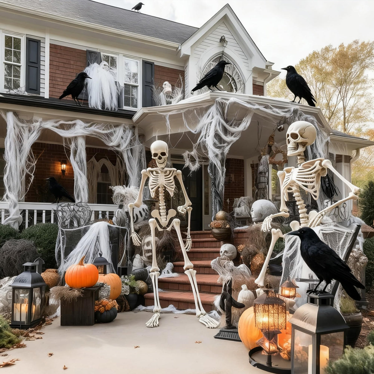 FUNPENY Halloween Black Feathered Crows, 3 Pack Black Crows with Real Feather Halloween Decoration for Indoor Outdoor