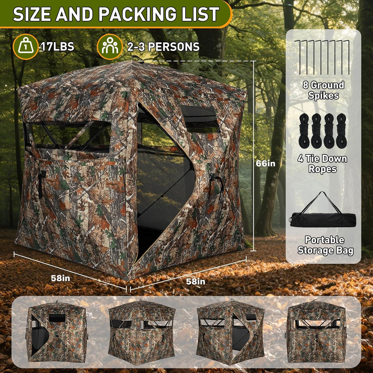 TLC Sport Hunting Blind, 270°/360° See Through Ground Blind for 2-4 Person