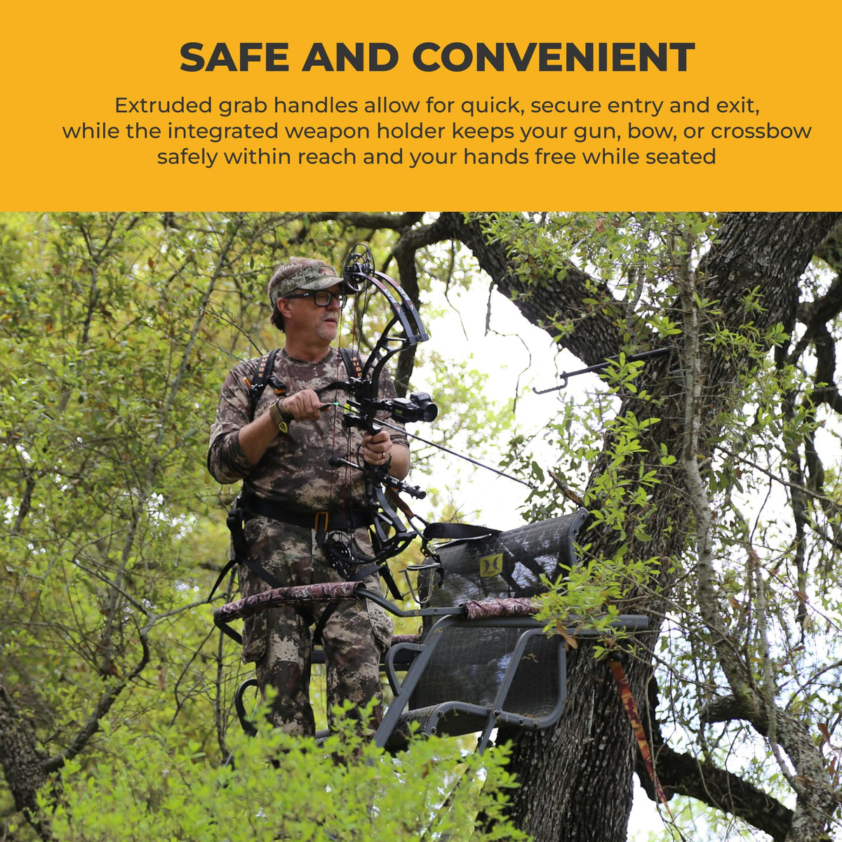 Hawk Hunting Big Denali Ladderstand with Wide Seat, Backrest, Portable Stacking Ladder System and Integrated Weapon Holder, Multicolor