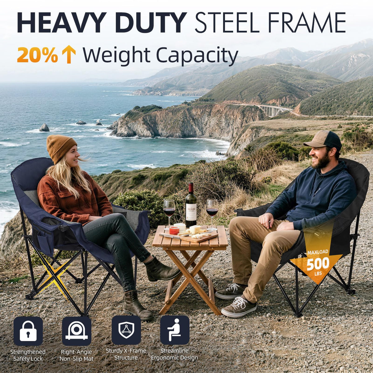 Heated Oversized Camping Chair - Heavy Duty Padded Comfy Warm Outdoor Chair