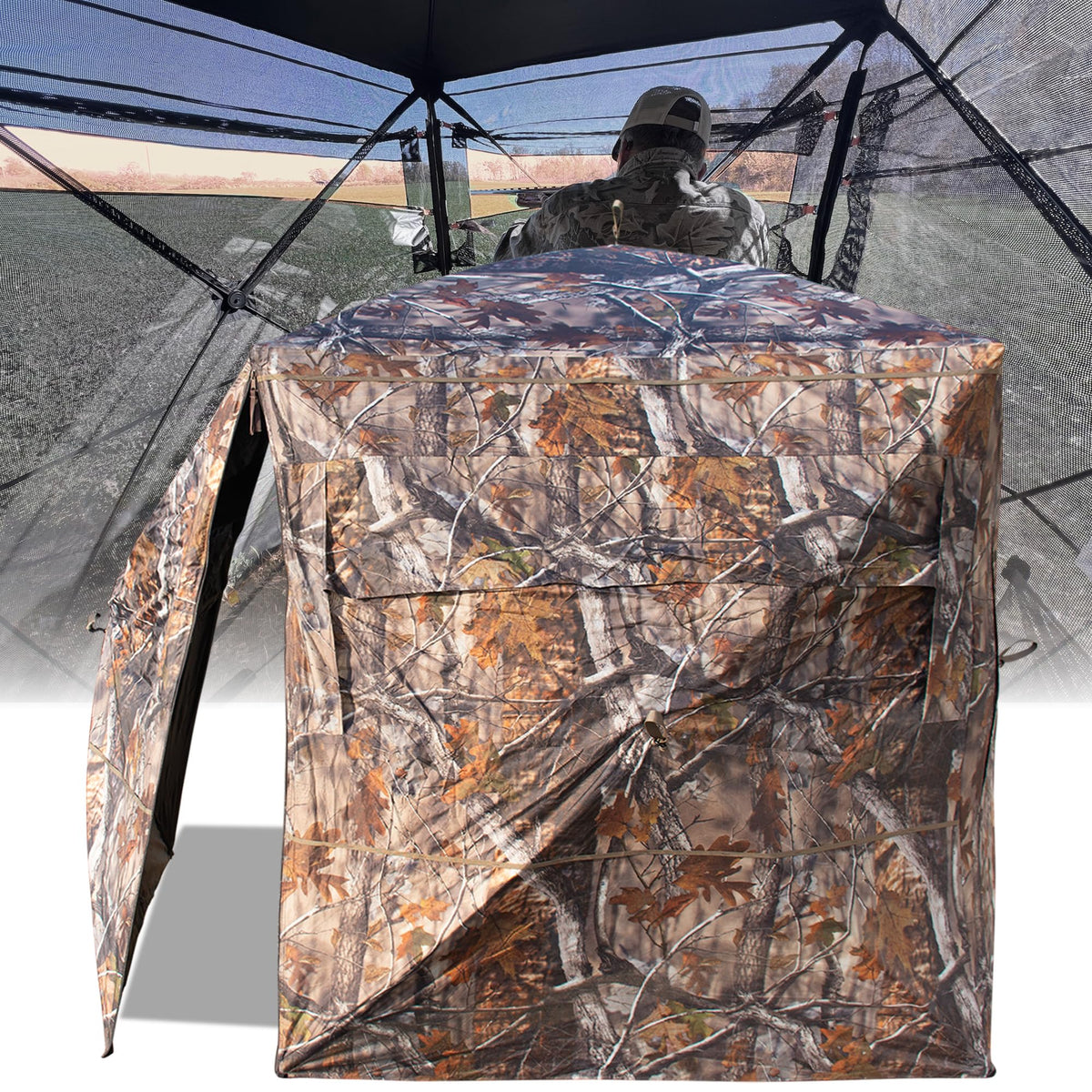 THUNDERBAY SPUR Collector 3 Person Hunting Blind, Portable Ground Blind with Silent Windows, Portable Durable Hunting Tent for Deer & Turkey Hunting