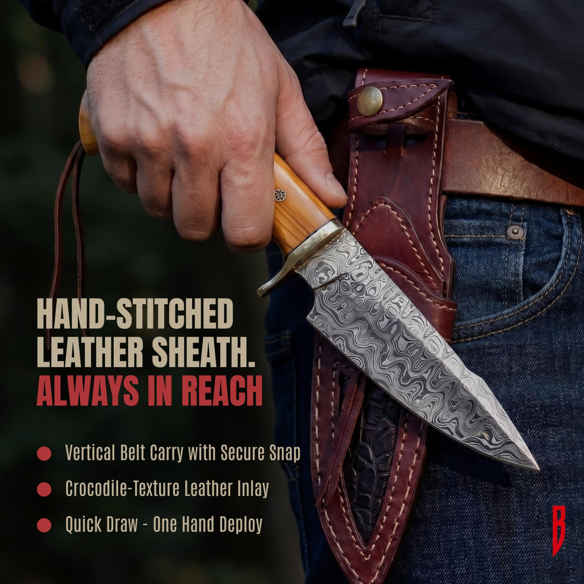 Hunting Damascus Knife Fixed Blade 10" Handmade Patented - Predator Hunter