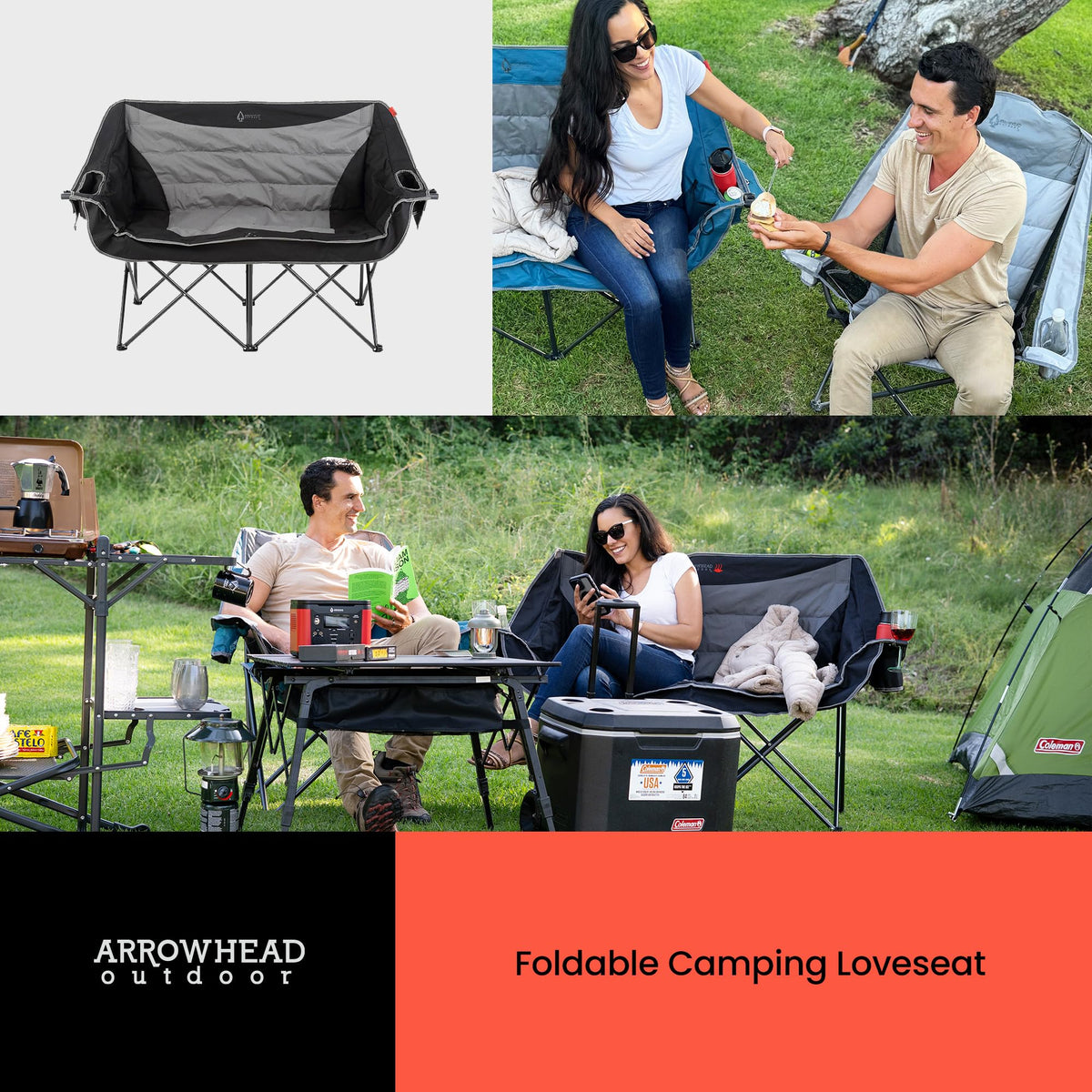 ARROWHEAD OUTDOOR Portable Folding Double Duo Camping Chair Loveseat