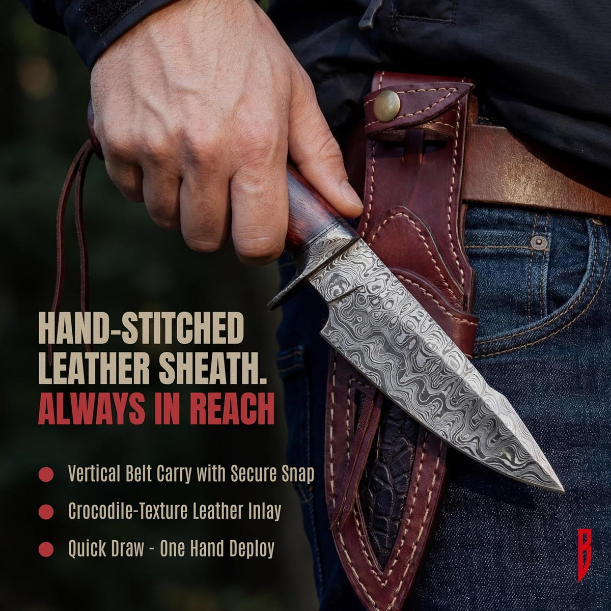 Hunting Damascus Knife Fixed Blade 10" Handmade Patented - Predator Hunter