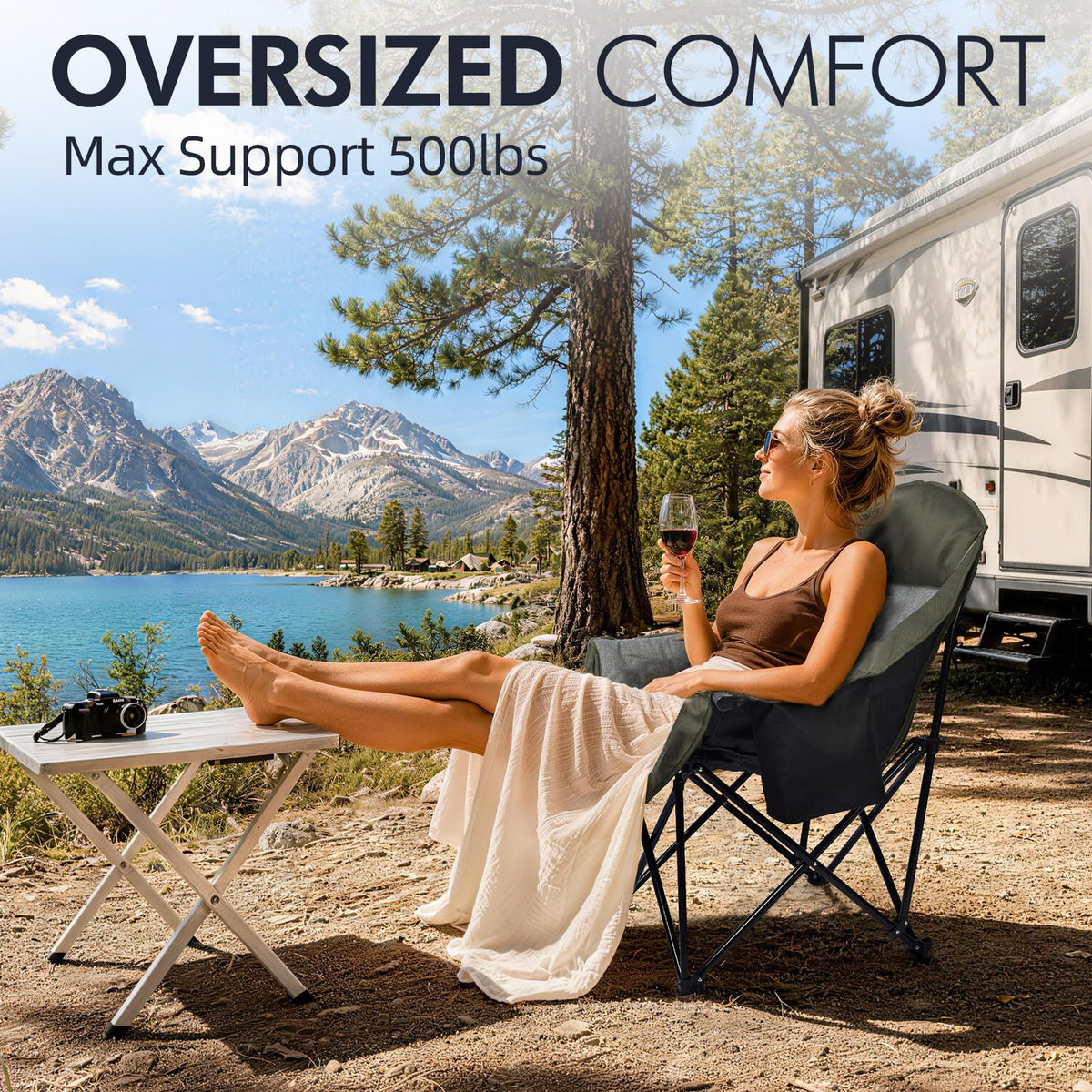 Heated Oversized Camping Chair - Heavy Duty Padded Comfy Warm Outdoor Chair