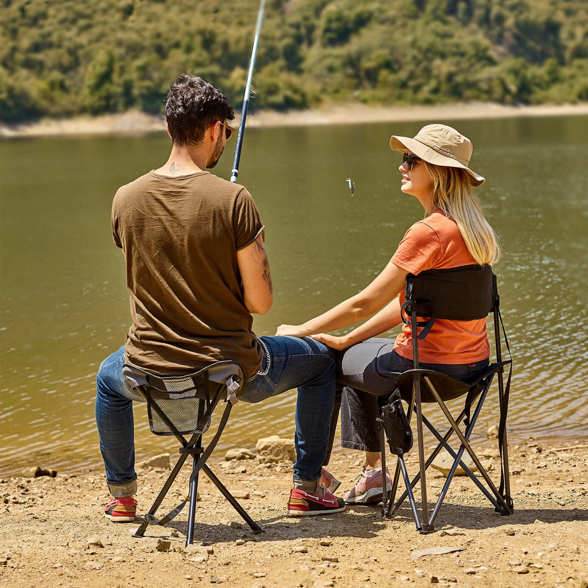 Portal Extra Large Quick Folding Tripod Stool with Backrest Fishing Camping Chair with Carry Strap