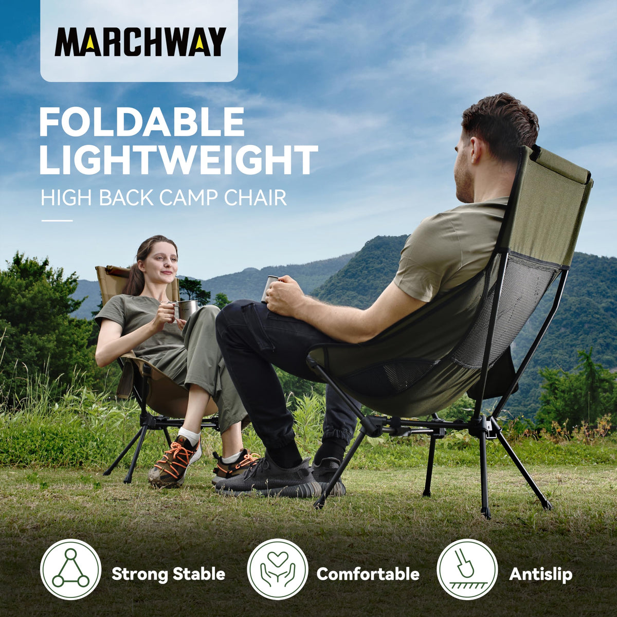 MARCHWAY Lightweight High Back Folding Camping Chair with Head Support