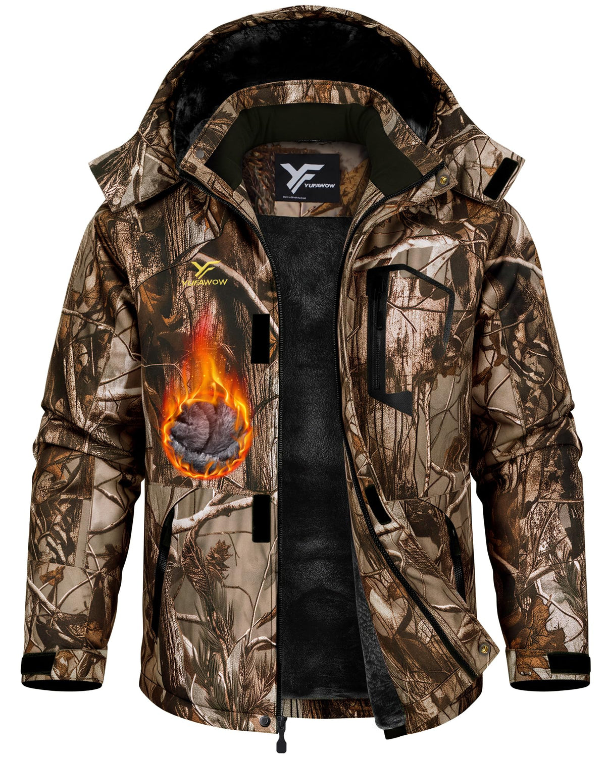 Yufawow Men Winter Jacket Skiing Jacket Insulated Fleece Lined Waterproof Windbreaker for Snowboard Hiking Camping ATV Outdoor Work